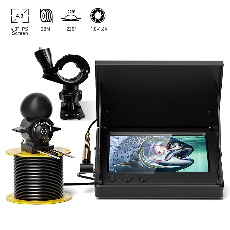 Fishing Camera - 4.3インチLCDディスプレイ搭載のポータブル魚群探知機。20mの水中深度まで対応し、220の機能を備えた水中カメラ。 ° 湖の氷上での釣り用、夜間視認機能付きの視野角