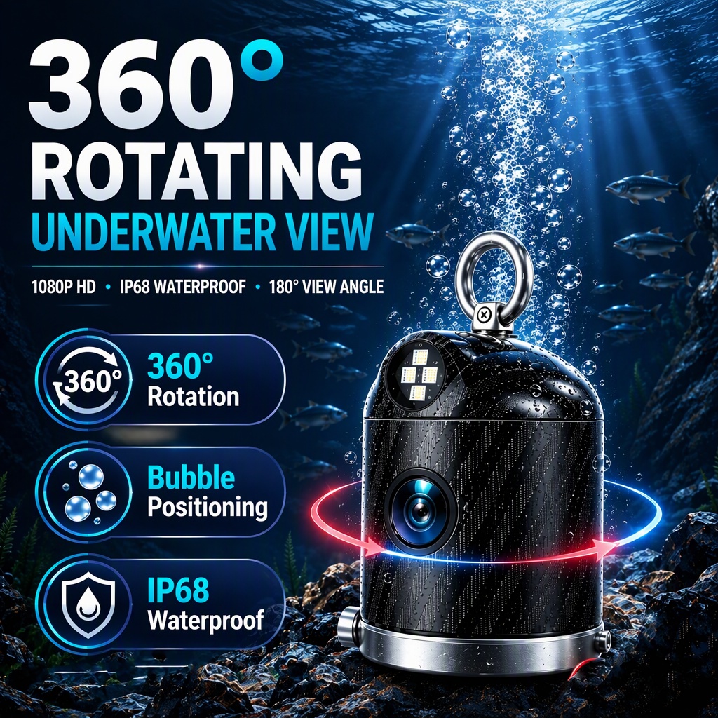 Fishing Camera - 短納期、携帯型、釣り場の位置特定用カメラ、IP68防水、360度回転、5.0インチ画面、調整可能なアイスフィッシング用。